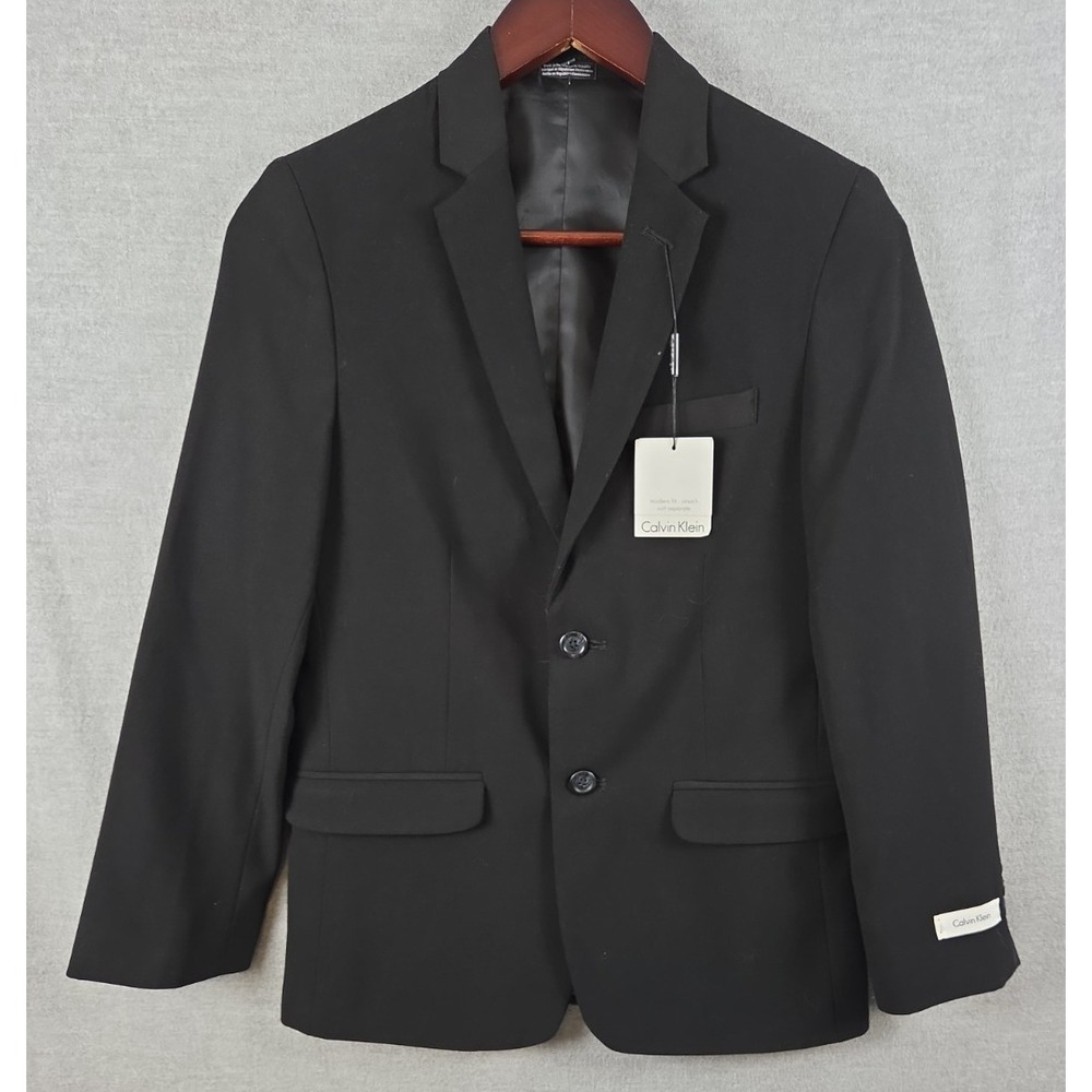 Calvin Klein Suit Jacket Boys 14 Black Lined Stretch Modern Fit Sport Coat NEW